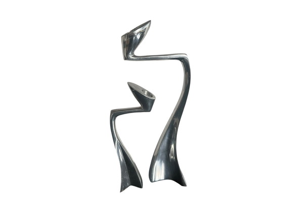 Image 1 of Set van twee Arclumis Swan kandelaars Matthew Hilton Londen aluminio