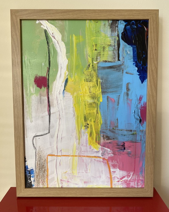 Image 1 of Colorful abstract painting with frame - 30x40 cm