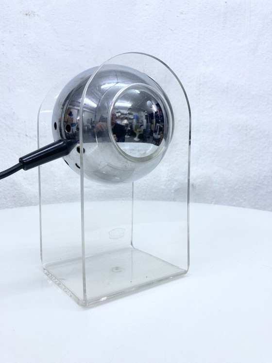 Image 1 of Small space age table lamp made of acrylic and chrome ball lamp 60s 70s