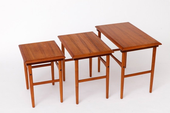 Image 1 of Set of 3 Teak Nesting Tables – 1970s Danish Mid-Century Modern Design, Vintage Side Tables, Scandinavian Teak Furniture