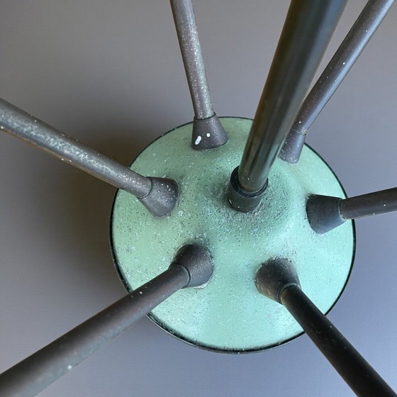 Image 1 of Lámpara de araña Sputnik de latón y cristal amarillo de mediados de siglo con 6 luces, década de 1940