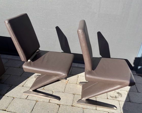 Two design dining chairs, Musterring, Leather, Chrome, Brown (photo 2 of 14)