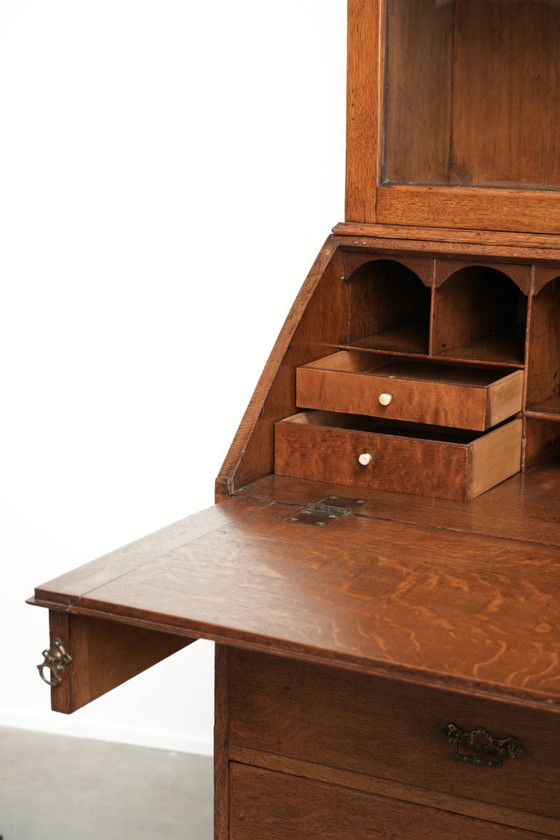 Muy Bonita Librería/Secretario Antiguo Inglés de Roble del Siglo XVIII con Alzado y Cristal Original – Wood (photo 13 of 16)