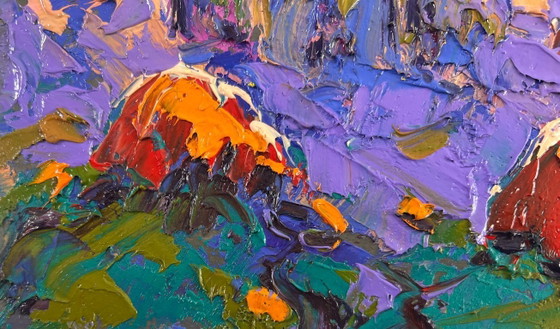 Image 1 of Original Oil Painting Summer Field Landscape In the blue distance of dreams