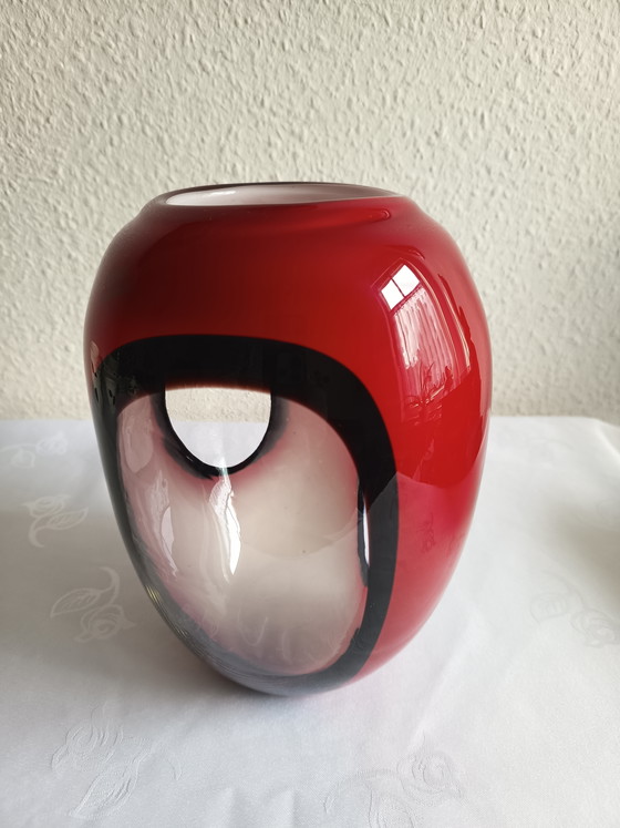 Murano Glas Vase – Handgefertigt, Rot Mit Modernem Design – Dekorative Objekte (photo 5 of 9)