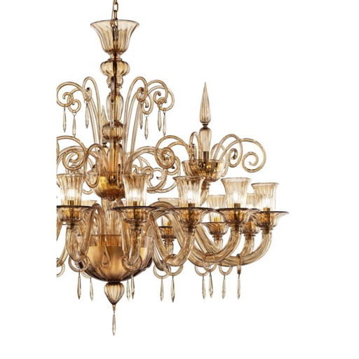 Lampadario Lively Curls in vetro di Murano color ambra scura