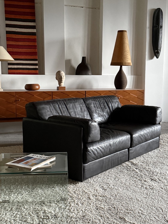 Image 1 of Sofá cama DE SEDE DS-76 de 2 plazas, piel de búfalo, marrón oscuro, Suiza, años 70