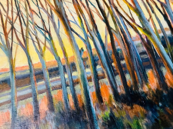 Tableau Très Ancien Huile Sous Bois Au Coucher De Soleil – Peintures et dessins, Wood (photo 4 of 9)