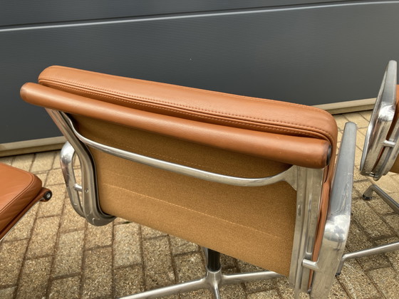 Image 1 of 4x Cognac Leather Vitra Office Chairs EA108 Softpad Swivel