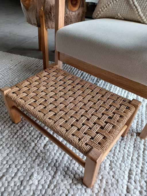 Vintage Scandinavian footstool. Artisanally woven.