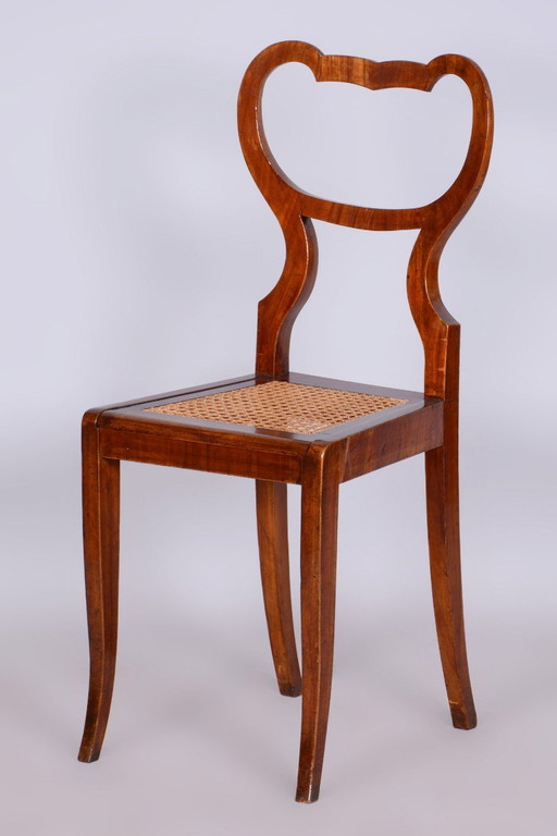 Silla Biedermeier restaurada, chapa de nogal, ratán, polaca, Austria, década de 1830. – kuipstoelen, Rattan, Wood