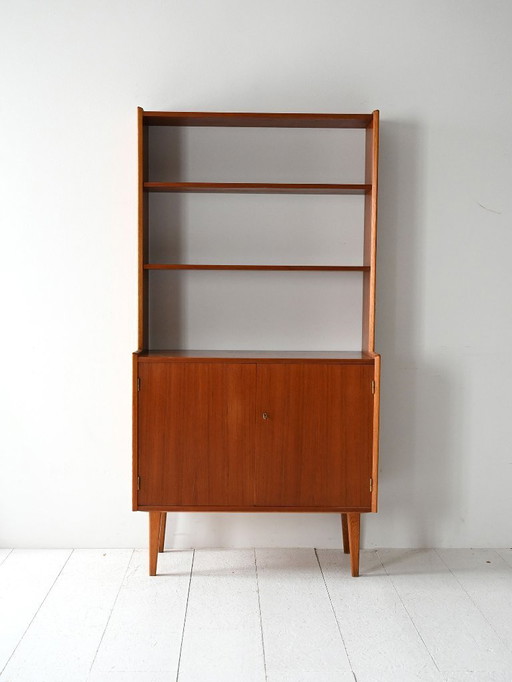 Vintage Scandinavian bookcase with cabinet and shelves