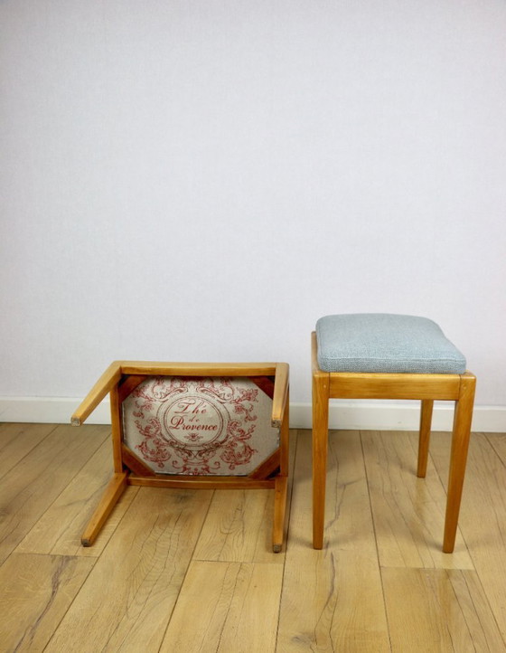 Image 1 of Taburete asiento tela natural azul claro Art Deco - 2 piezas disponibles