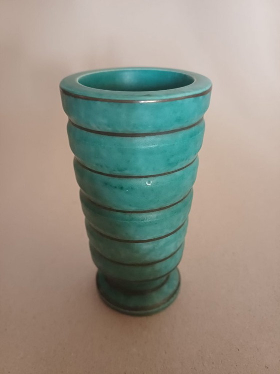 Wilhelm Kåge - Vase Art Déco Turquoise / Streamline "Argenta" Modèle 1026 - Gustavsberg Suède – Ceramic (photo 5 of 8)