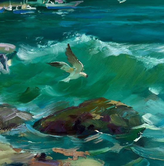Image 1 of Original Oil Painting Summer Coastal Landscape The sea whispers and roars to the land