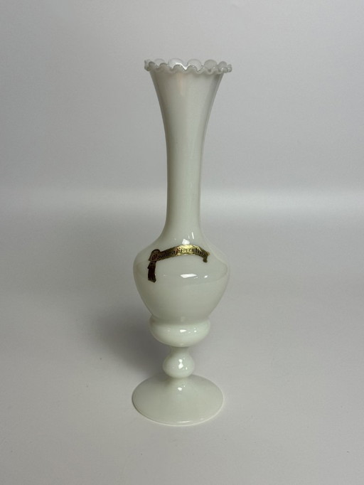 Elegant Italian Opaline Glass Rose Vase with Scalloped Rim, attributed to Stelvia. Italy, 1960s