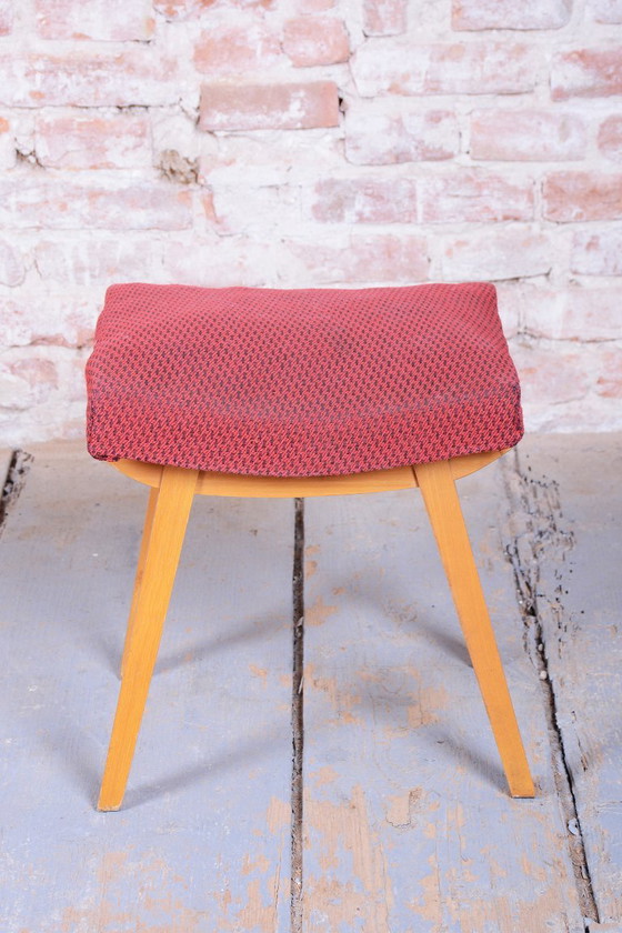 Originele Mid-Century Kruk, Bekleding, Beuken, Slowakije, jaren 60 – Západoslovenské nábytkárske závody (photo 3 of 7)