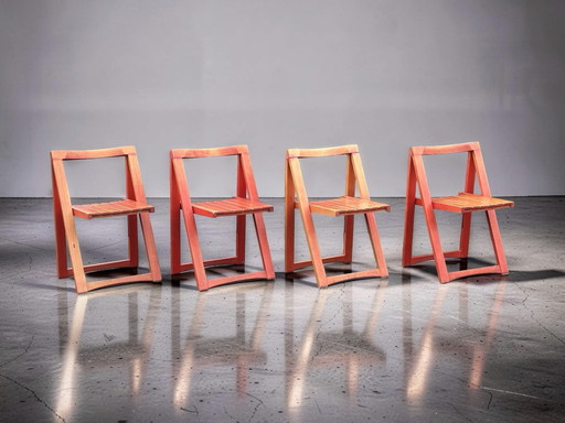 Set van 4 vintage ‘Trieste’ klapstoelen – Aldo Jacober voor Bazzani, jaren 60 retro oranje – Wood