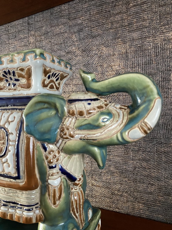 Image 1 of Vintage ceramic elephant plant table