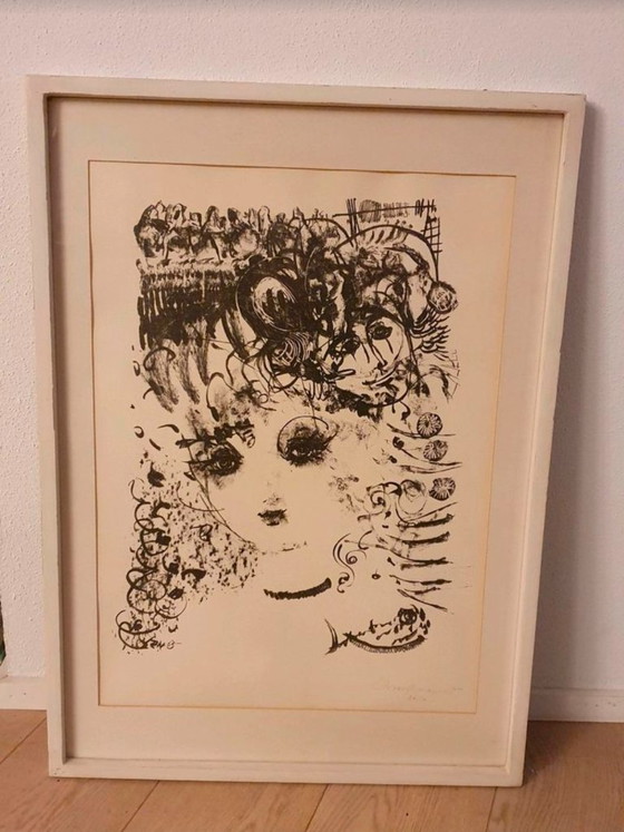 Image 1 of 1966 Fine Art Gemälde Bild Rahmen Tusche Zeichnung Lithographie 