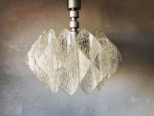 Lampe suspendue vintage en verre glacé
