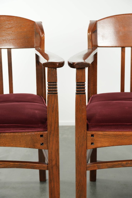 Image 1 of 2 chaises de salle à manger Schuitema de style Art Nouveau/Jugendstil avec revêtement en tissu rouge