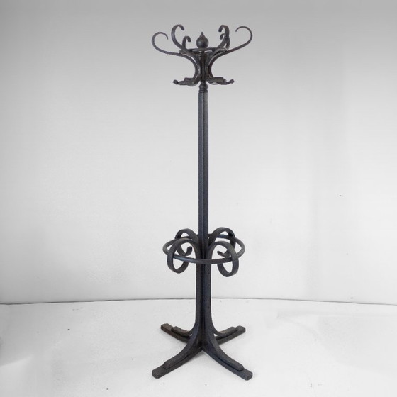 1x Perchero y paragüero antiguo de madera curvada estilo Thonet, circa 1900 – Wood (photo 3 of 14)