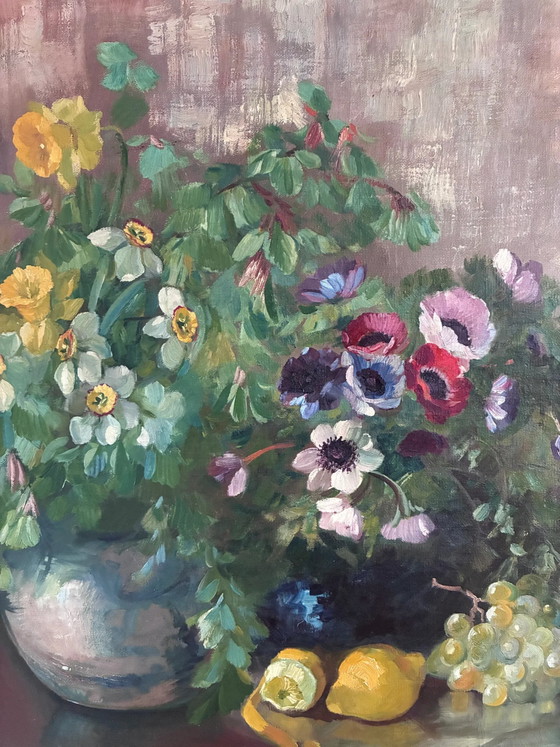 Large vintage original floral still life painting with fruit – Paintings & Drawings, Wood, Canvas (photo 5 of 21)