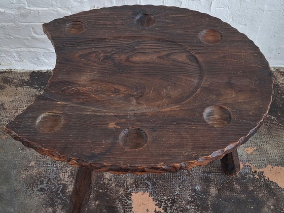 Image 1 of Brutalist Hand-Carved Horse-Shoe Shaped Gaming / Coffee Table 1960s