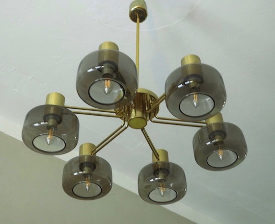 Image 1 of Large Brass and Glass Chandelier by Hans-Agne Jakobsson, Sweden 1960s