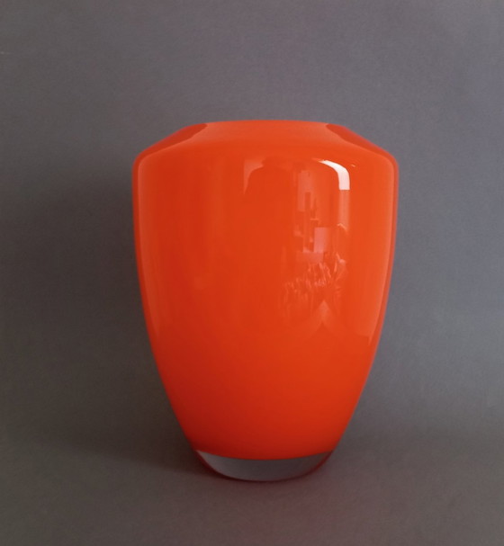 Image 1 of Énorme vase en verre orange/blanc Walther Gropius Bauhaus 'TAC02' Rosenthal 1969