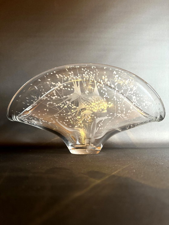 Image 1 of Rare bol en verre cristal gravé de Murano – Signé Sirio – Style Barbini / Seguso