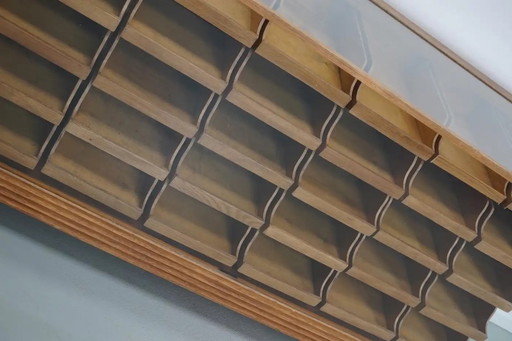 Antique British haberdashery cabinet/shop counter in maple and oak, 1920/30s