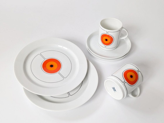 Image 1 of Vintage Thomas Germany “Eclipse” Porcelain Coffee Set, 6 pieces, 1970s Retro Orange Graphic Design