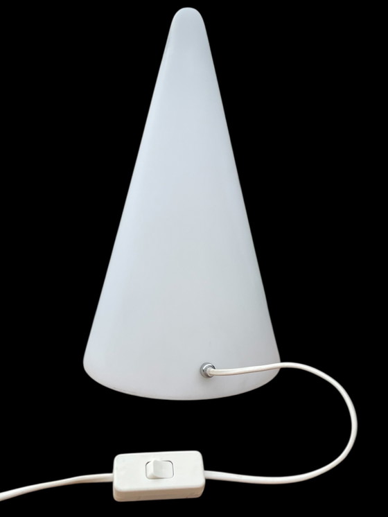 Image 1 of Tipi tafellamp h=14.96 (38cm) mat glas Mid century 1980 Duitsland minimalistisch ontwerp