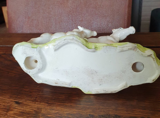Image 1 of Figurine en céramique vintage d'une jument et de son poulain, vers 1950-1970