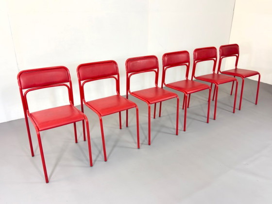 Image 1 of 8 x Vintage Bauhaus Design Chairs Retro Red