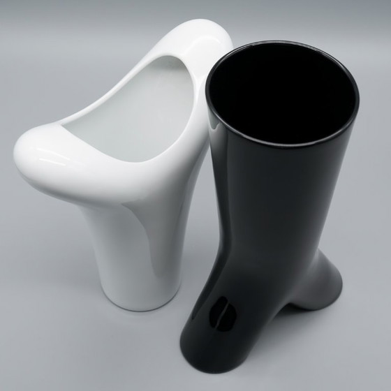 Image 1 of Rosenthal Studio Linie B&W Glossy Porcelain SPIRIT Vase Duo by Platt & Young 80s