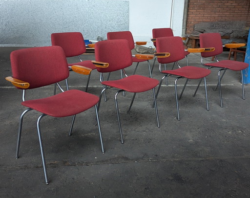 7 vintage chrome & teak stoelen CAR- Kho Liang le