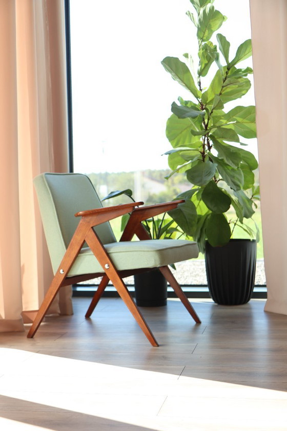 Image 1 of Vintage Armchair Mint Green Wool Mid Century Modern Design