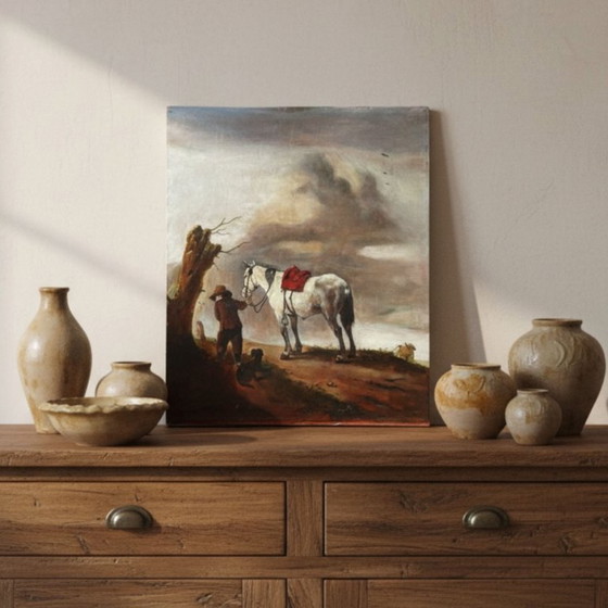 Image 1 of Reproduction par George Boellaard du tableau à l'huile « Cheval gris » de Wouwermans