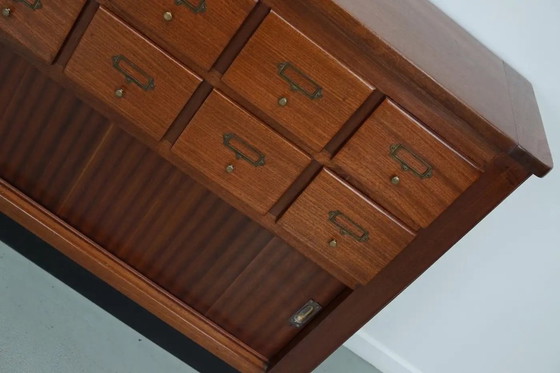 Image 1 of Vintage Nederlandse hardhouten winkel- / apothekers- of archiefkast, midden 20e eeuw