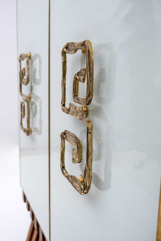 Image 1 of Postmodern Italiaans bar dressoir van Murano glas en messing, jaren 1980