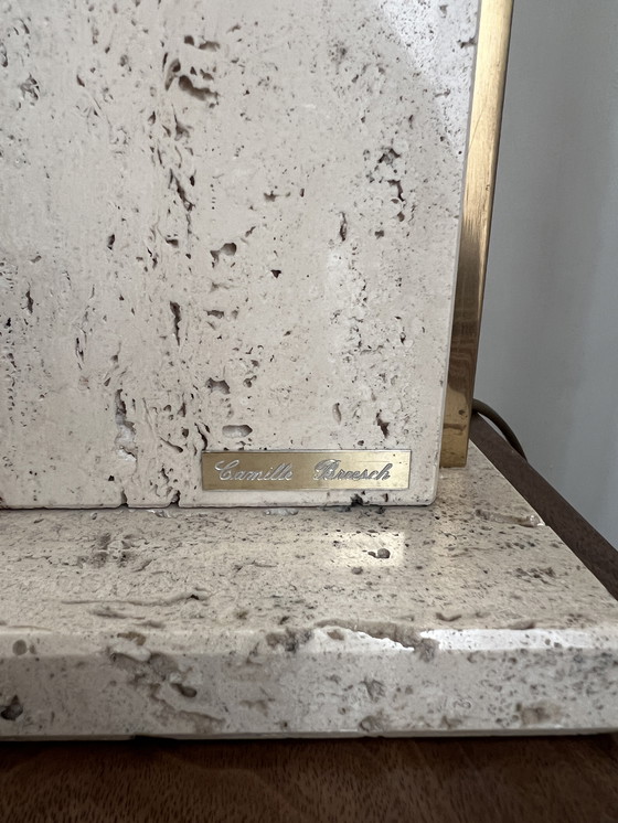 Image 1 of Vintage Camille Breesch table lamp – travertine & brass – mid-century design