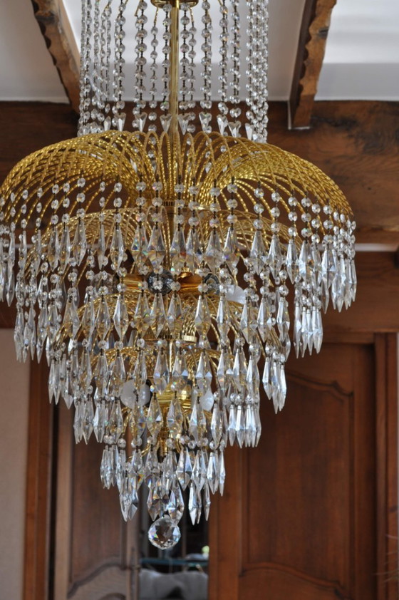 Image 1 of Lámpara de araña bañada en oro fino de 24 quilates y cristal (Año 1990)