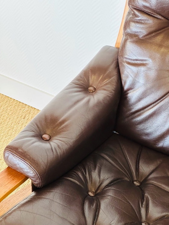 Image 1 of Scandinavian teak and leather bench, 1960
