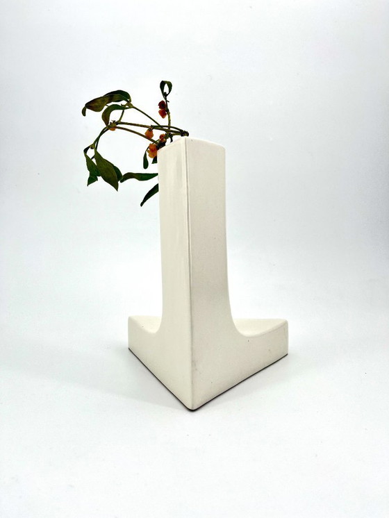 Image 1 of Vintage White Ceramic Geometric Vase by Parravicini, Italy 1970