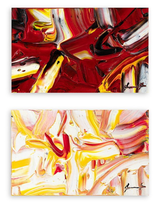 Image 1 of Esclusivo Pendant di Opere del Maestro DE LUTTI, "Colorado" (2024) e "Di rosa" (2021), olio su cartone telato. 