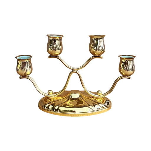 Bougeoir de table à quatre lumières, plaqué or, Allemagne, années 1940.