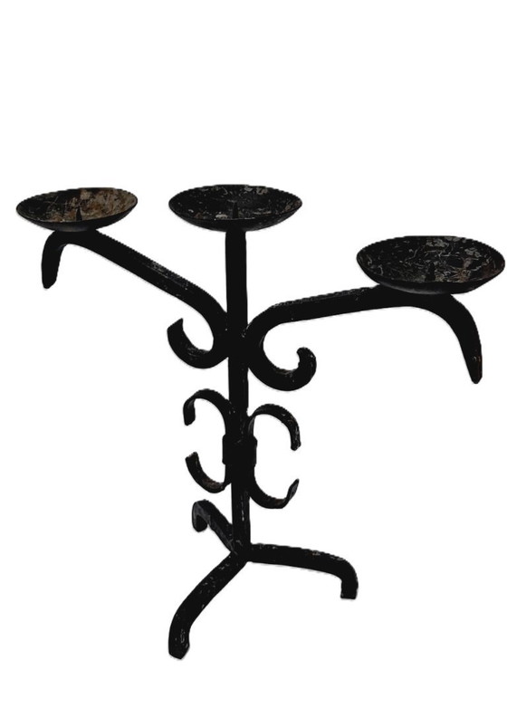 Image 1 of Candelabro triple antiguo de hierro forjado a mano